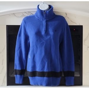 Polo by Ralph Lauren | Big Kids Ribbed High Moc Neck Half-Zip Sweater - Blue/Blk